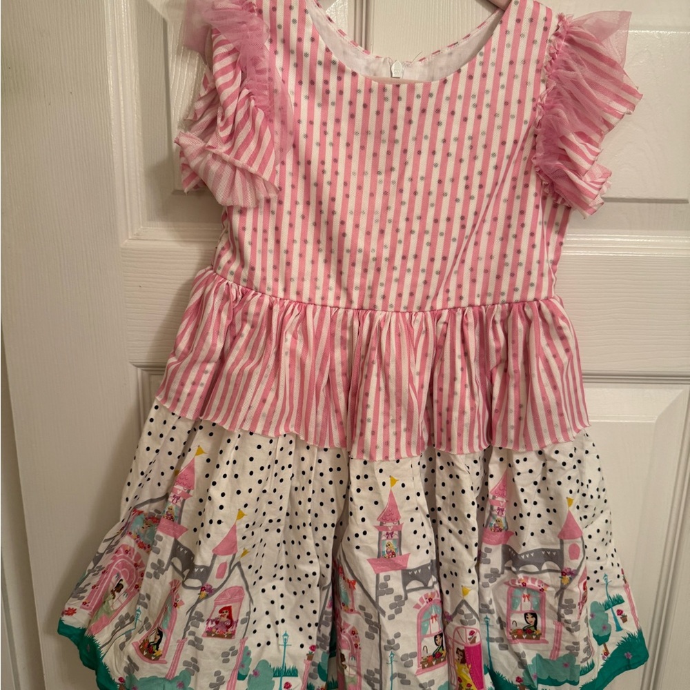 Pippa & Julie Pink Striped Dress with Castle Design